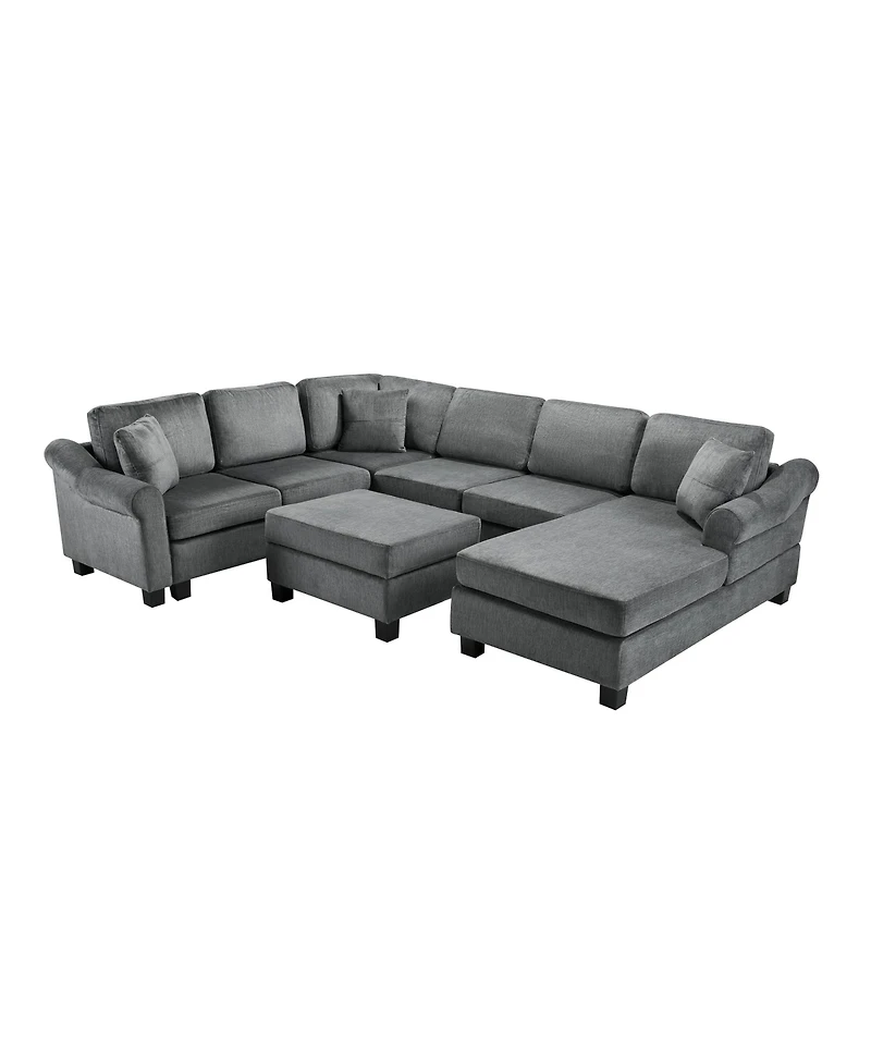 Clihome Sectional Sofa U-shaped Sofa with Movable Storage Ottoman