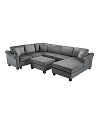 Clihome Sectional Sofa U-shaped Sofa with Movable Storage Ottoman