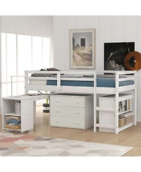 Streamdale Furniture Low Study Twin Loft Bed with Cabinet and Rolling Portable Desk