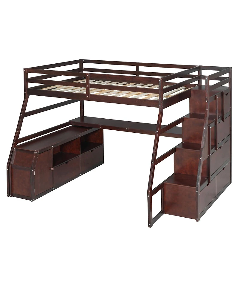 Streamdale Furniture Loft Bed with 7 Drawers 2 Shelves and Desk