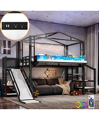 Streamdale Furniture Twin Loft Bed with Storage Stairs Wardrobe Usb Ports and Led Lights