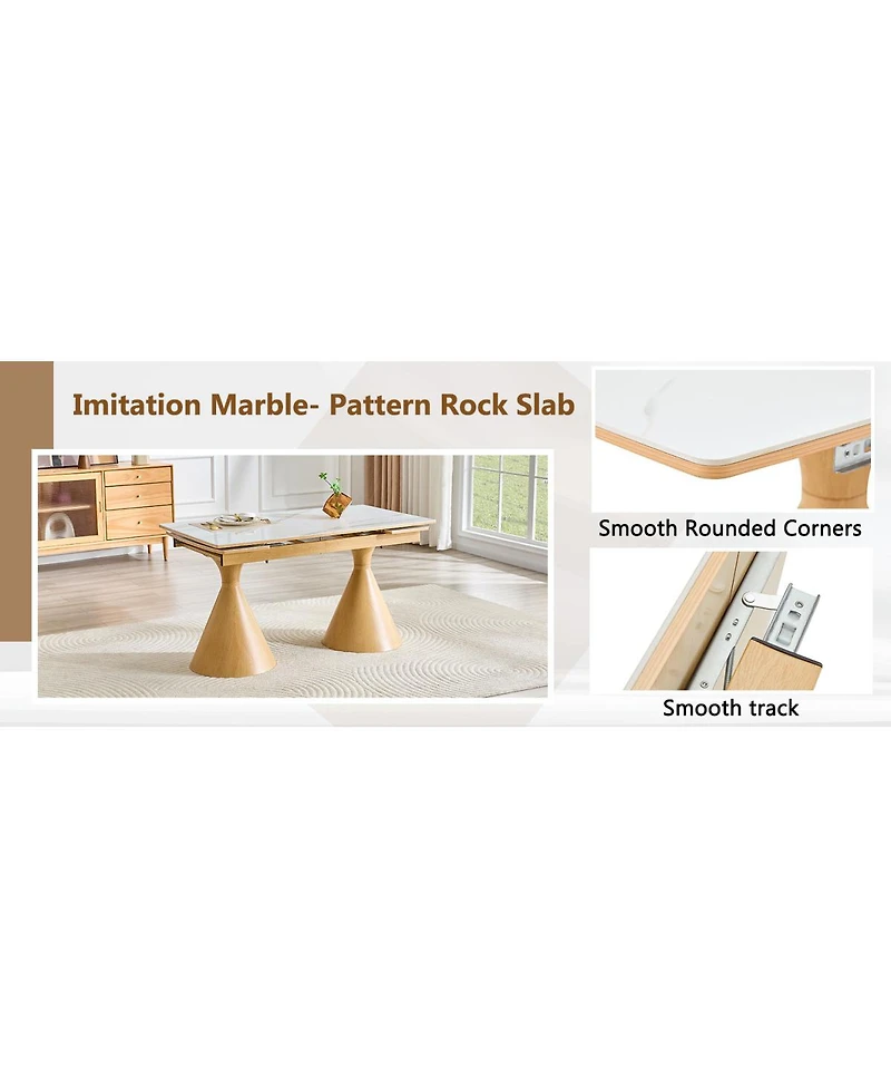 Streamdale Furniture Extendable Stone-Top Dining Table with Tapered Metal Legs