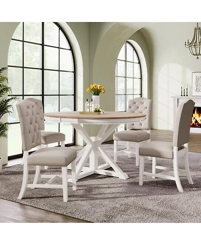 Streamdale Furniture Retro Extendable Dining Table Set with 4 Upholstered Chairs