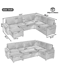 Streamdale Furniture 111'' U-Shaped Convertible Sectional Sofa Bed with Storage and Usb
