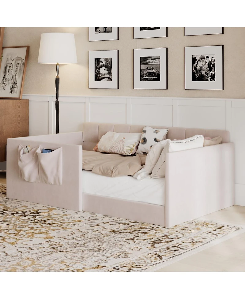 Streamdale Furniture Velvet Upholstered Daybed with Side Storage Pockets