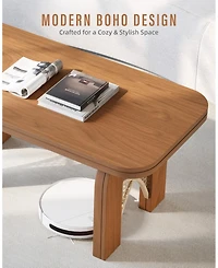 Sugift 39" Rattan Boho Coffee Table with Arched Cane Legs, Mid Century Modern Rectangle Wood Center Table for Living Room