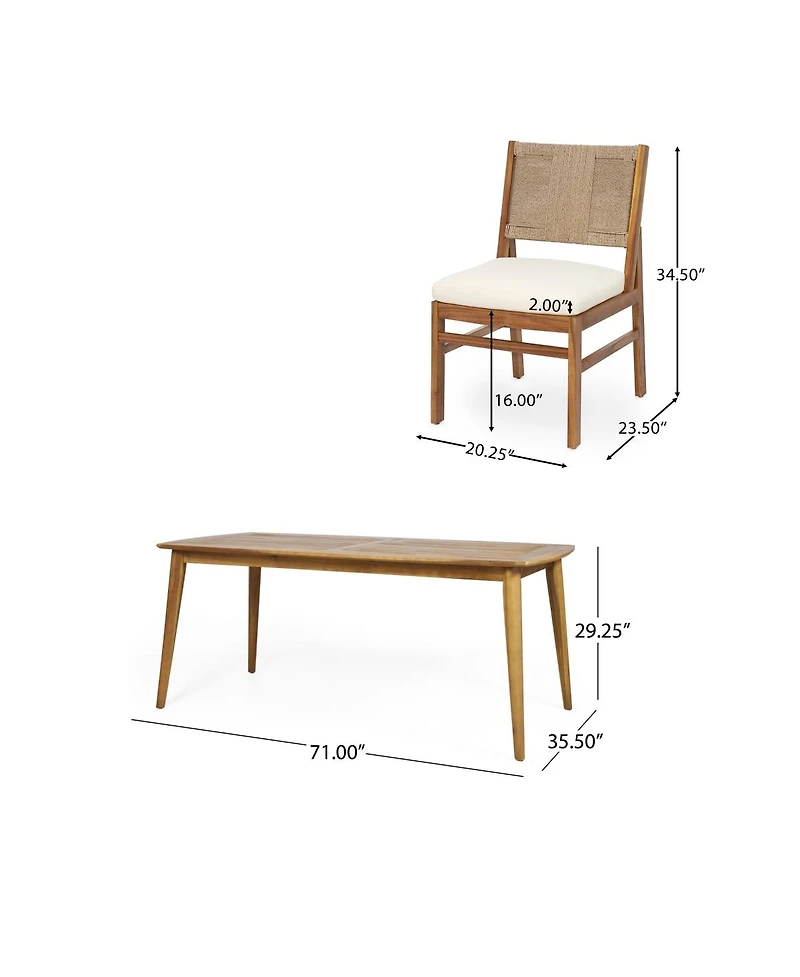 Asagikoiai 7-Piece Acacia Wood Outdoor Patio Furniture with Teak Table and Wicker Chairs