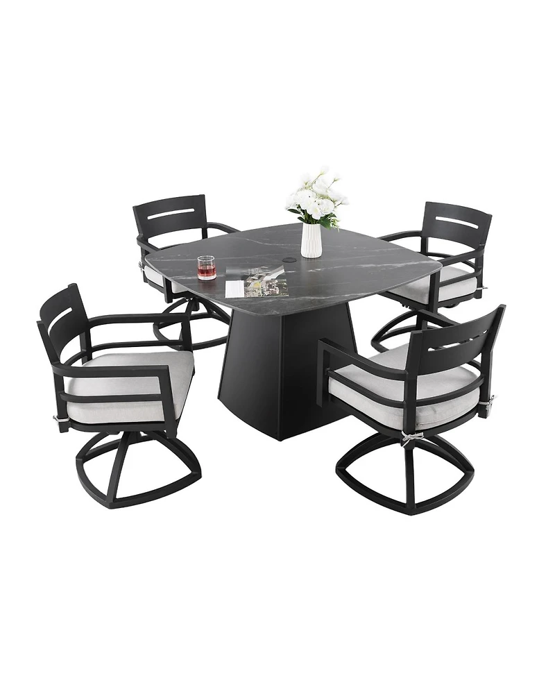 Asagikoiai Modern 5-Piece Aluminum Patio Dining Set with 44" Dining Table and Swivel Chairs