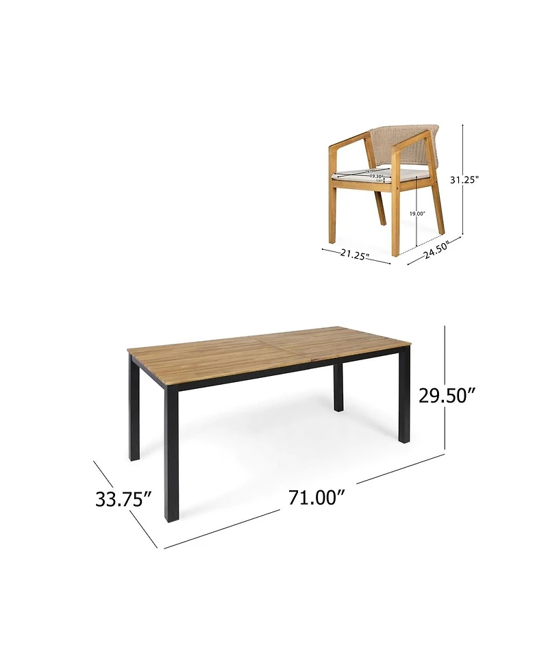 Asagikoiai 7 Piece Acacia Wood Patio Dining Set with Rope Chairs and Cushions
