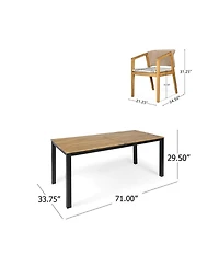 Asagikoiai 7 Piece Acacia Wood Patio Dining Set with Rope Chairs and Cushions
