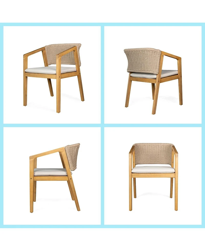 Asagikoiai 7 Piece Acacia Wood Patio Dining Set with Rope Chairs and Cushions