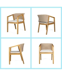 Asagikoiai 7 Piece Acacia Wood Patio Dining Set with Rope Chairs and Cushions