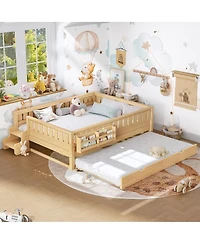 Streamdale Furniture Queen Bed with Bookshelves Staircase Safety Rails and Trundle Light