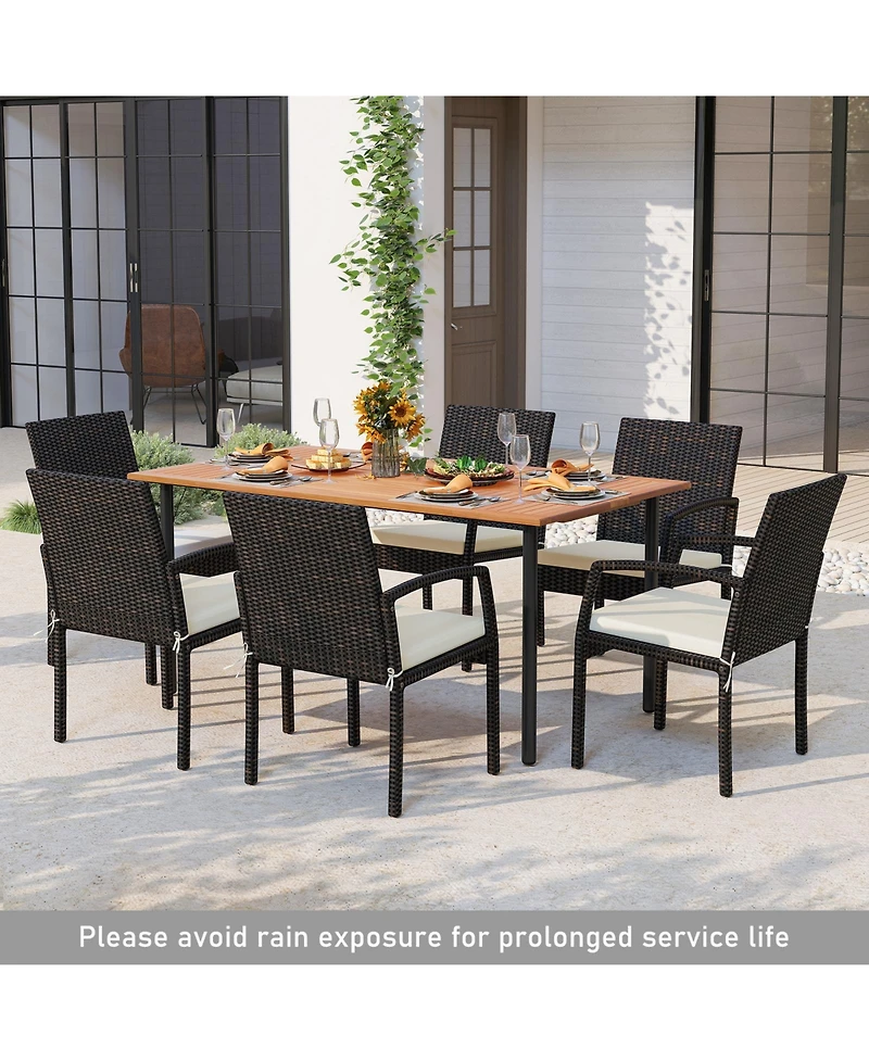 Slickblue Outdoor 7-Piece Dining Set with Acacia Wood Table and Cushions
