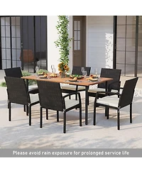 Slickblue Outdoor 7-Piece Dining Set with Acacia Wood Table and Cushions