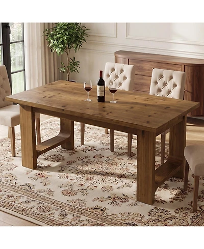 Tribesigns Farmhouse Dining Table, Solid Wood Kitchen Table for 4-6 People, Large Wooden Rectangular Dinner Tables