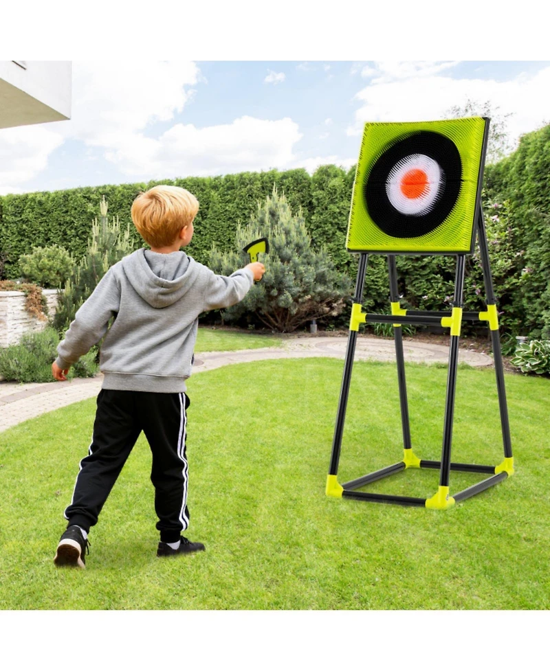 Sugift 4-in-1 Kids Axe Throwing Game Set with Bristle Target, Axes, Darts and Bow, Indoor Outdoor, Ages 8