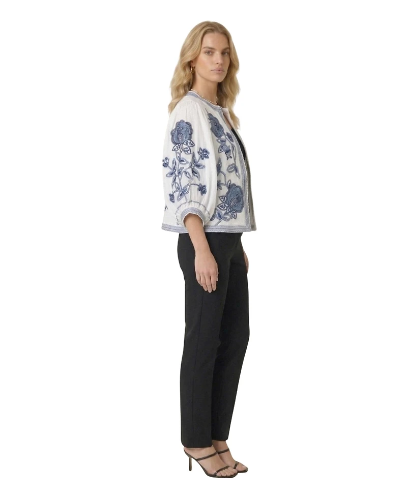 Modenaire Women's Floral Embroidered Cropped Jacket