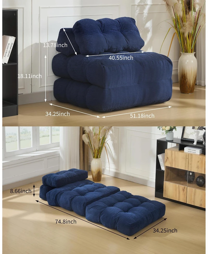 homfan Single Folding Sofa Bed - Sleeper Chair with Floor Lounger and Pillow, Portable Fold Out Couch Bed for Living Room or Ottoman