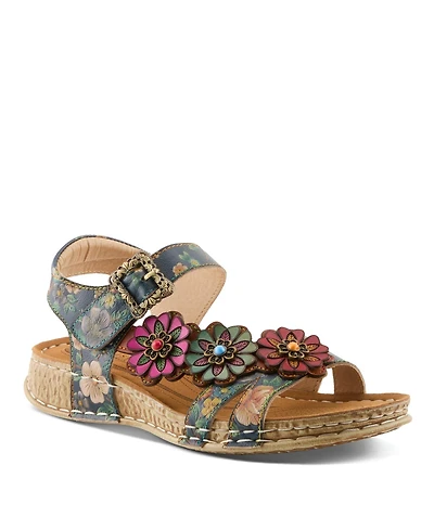 L'Artiste Women's Offcenter Ankle Strap Sandal with Painted Vamp