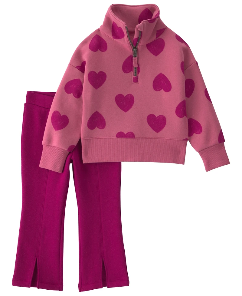 Carter's Toddler Girls' 2T-5T Heart Fleece Quarter-Zip Sweatshirt and Pants, 2-Piece Set