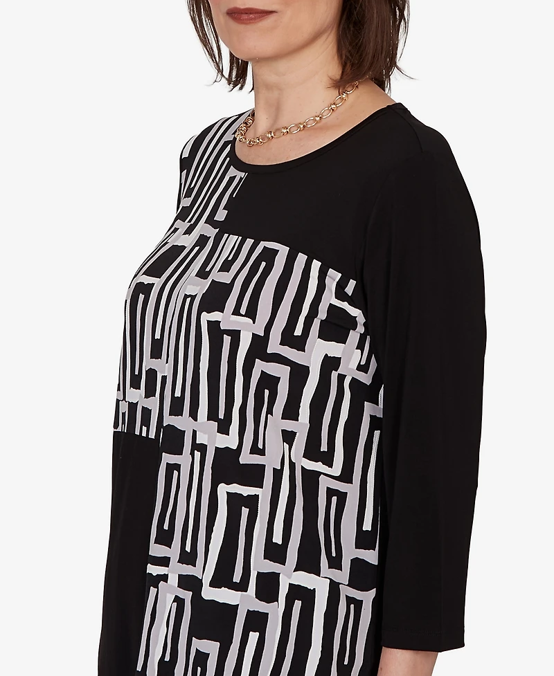 Alfred Dunner Petite Spliced Geometric Print Top
