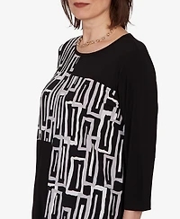 Alfred Dunner Petite Spliced Geometric Print Top