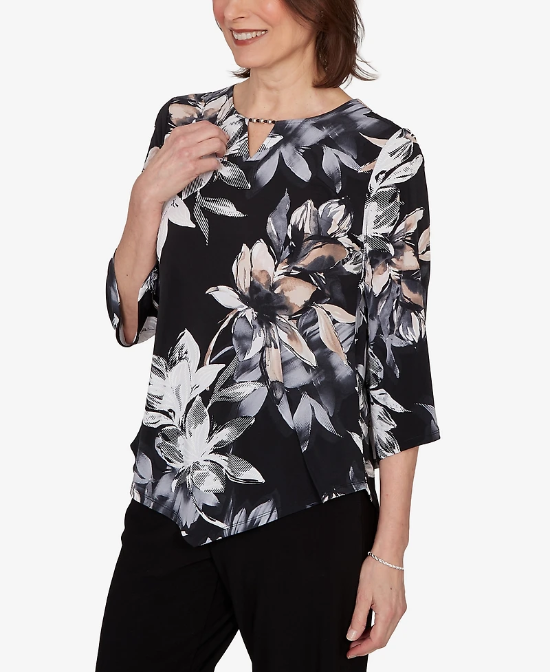 Alfred Dunner Petite Watercolor Floral Printed Top
