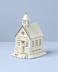 Lenox Mistletoe Park School House Lit Figurine