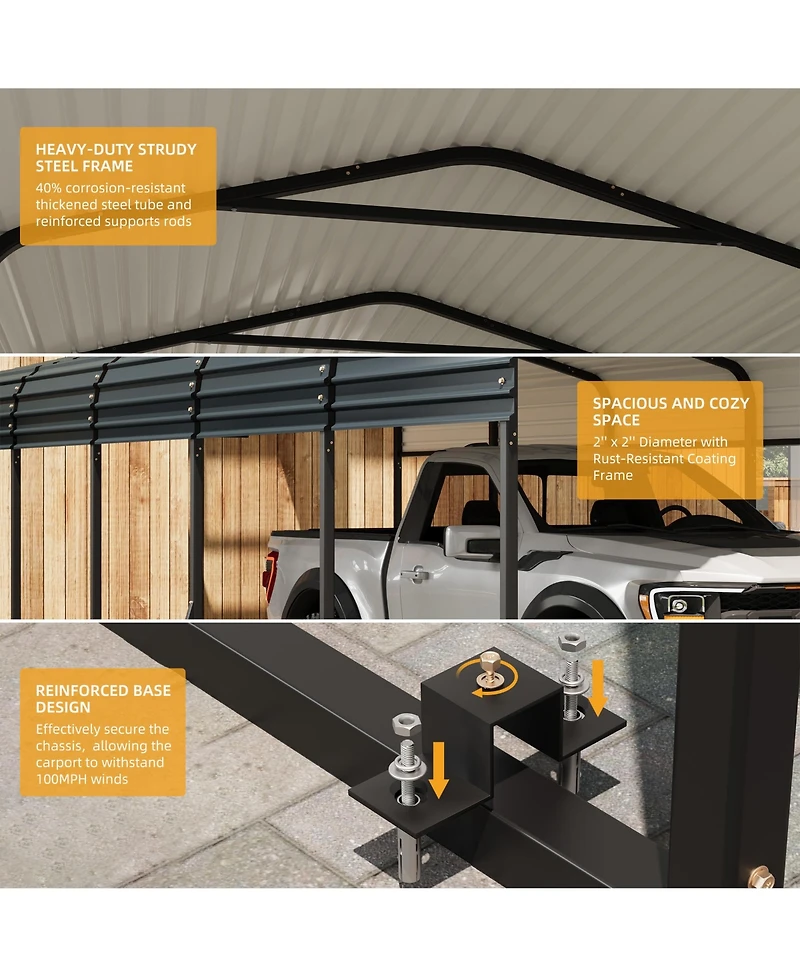 homfan 12x20 Feet Heavy Duty Metal Carport, Galvanized Steel Frame with Durable Roof Panels, Vehicle Parking Shelter