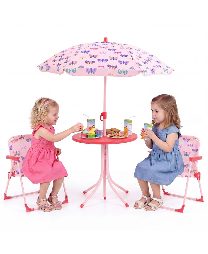 Gymax Kids Picnic Table Outdoor TableandChair Set 2 Folding ChairsandAdjustable Umbrella