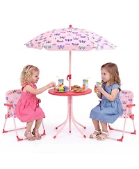 Gymax Kids Picnic Table Outdoor TableandChair Set 2 Folding ChairsandAdjustable Umbrella