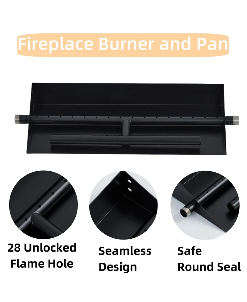 homfan 60000 Btu Powder-Coated Steel Drop-In Fire Pit Burner Pan, Dual Fuel Natural Gas and Propane Insert Kit