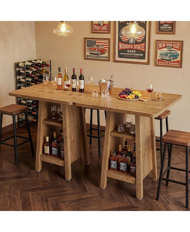 Tribesigns Square Bar Table with Storage, 35.4" H High Top Pub Table with 2 Open Shelves, Farmhouse Bistro Bar Furniture