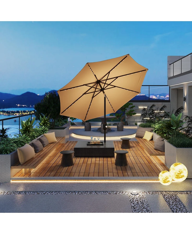 gaomon 10feet Outdoor Patio Umbrella, Table Umbrella with Solar Lights for Yard, Deck, Tan (No Base)