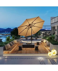 gaomon 10feet Outdoor Patio Umbrella, Table Umbrella with Solar Lights for Yard, Deck, Tan (No Base)