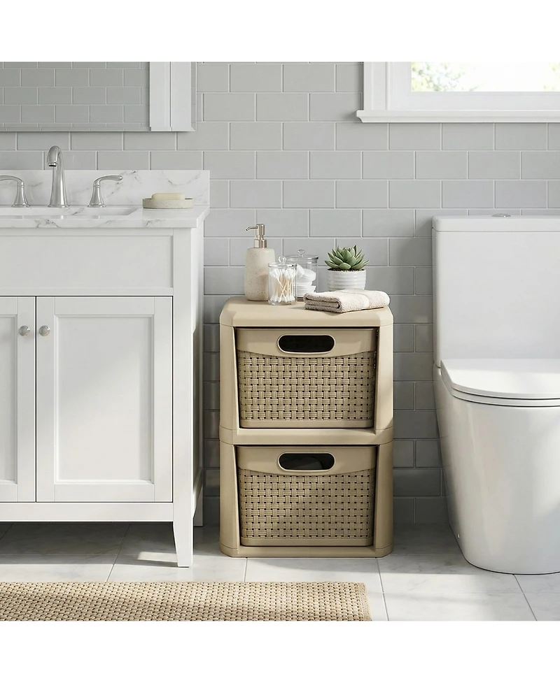 Costway 2-Drawer Storage Cabinet with Wicker Patterns, Handles for Bedroom, Bathroom