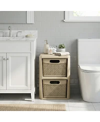 Costway 2-Drawer Storage Cabinet with Wicker Patterns, Handles for Bedroom, Bathroom