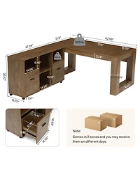 Tribesigns L Shaped Desk with Rolling File Cabinet, 63-Inch Executive Home Office Set, Wood Farmhouse Style, Storage Shelves and Drawers