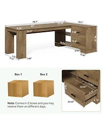 Tribesigns 78.7" L Shaped Office Desk with Drawers, Executive Computer Desk with Open Shelves Storage, Farmhouse Wooden L Desks Business Furniture