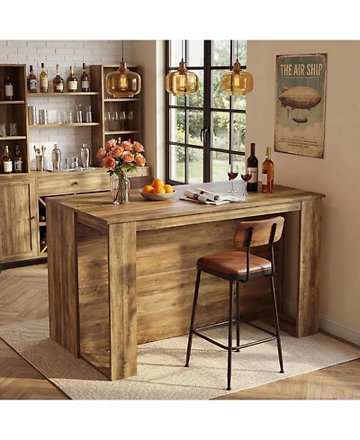 Tribesigns Bar Table, 55-Inch Counter Height Pub Table with 2-Tier Arched Storage Shelves, High Top Large Home Bar Unit