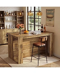 Tribesigns Bar Table, 55-Inch Counter Height Pub Table with 2-Tier Arched Storage Shelves, High Top Large Home Bar Unit
