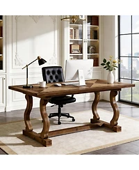 Tribesigns Solid Wood Executive Desk, 63" Large Computer Desk for Home Office, Farmhouse Rustic Wooden Workstations Business Office Furniture
