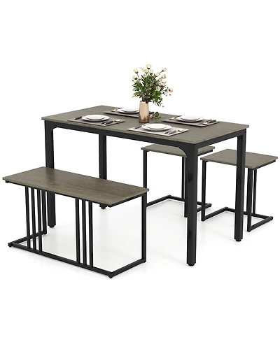 Slickblue 4-Piece Dining Table Set with Bench and 2 Stools for Small Spaces