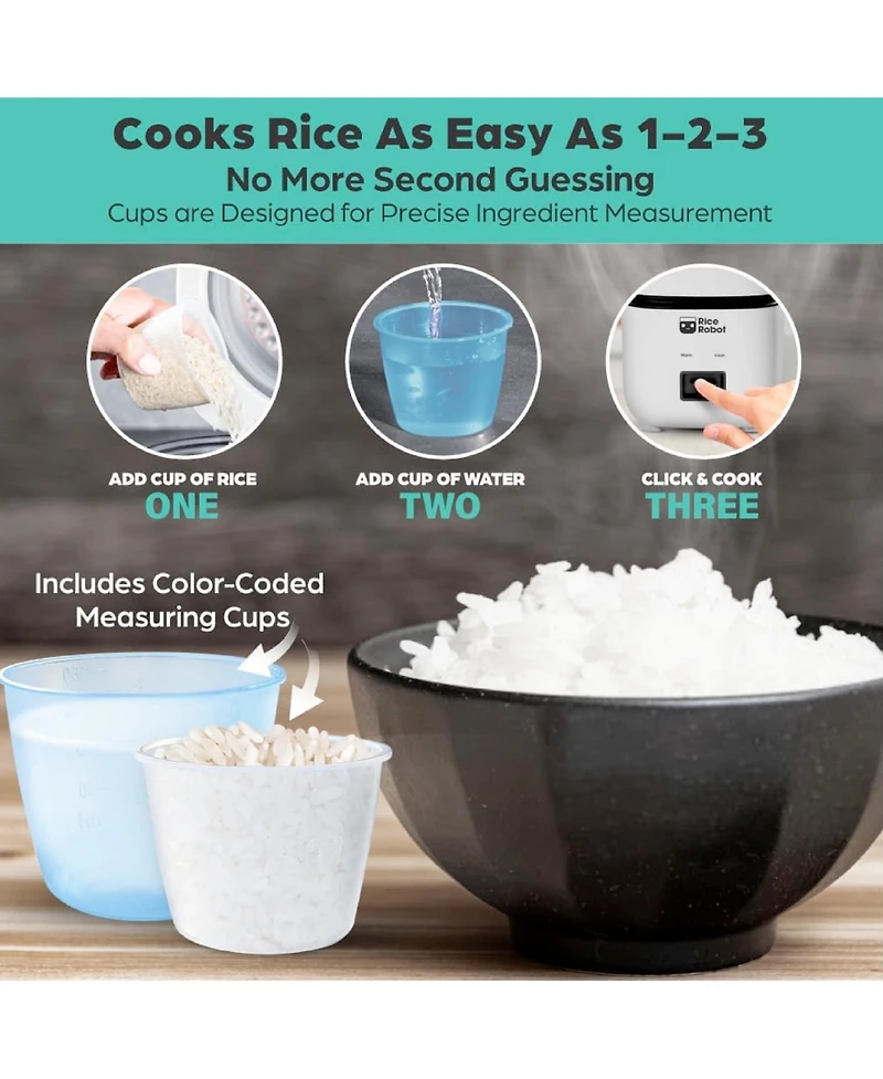 Rice Robot 8-Cup Space Saving Rice Cooker with Ceramic Nonstick Inner Pot
