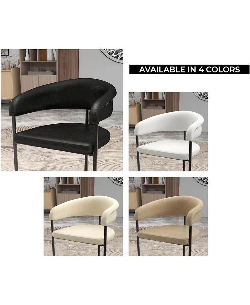 LeisureMod Leather Dining Chair - Upholstered Kitchen Accent with Curved Open-Back Design, Padded Seat, and Iron Frame