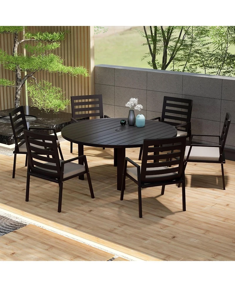 LeisureMod 60" Round Outdoor Aluminum Dining Table for Modern Home, Patio, Backyard Garden Chelsea Collection