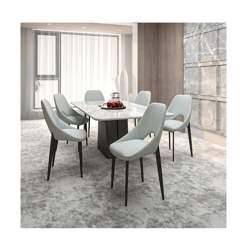 LeisureMod Amalfi Upholstered Fabric Dining Chair Set of 2 Modern Side Chair with Iron Legs, Mid-Century Accent Chair for Dining Room or Kitchen