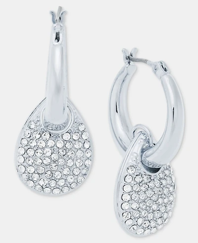 Dkny Pave Puffy Charm Hoop Earrings
