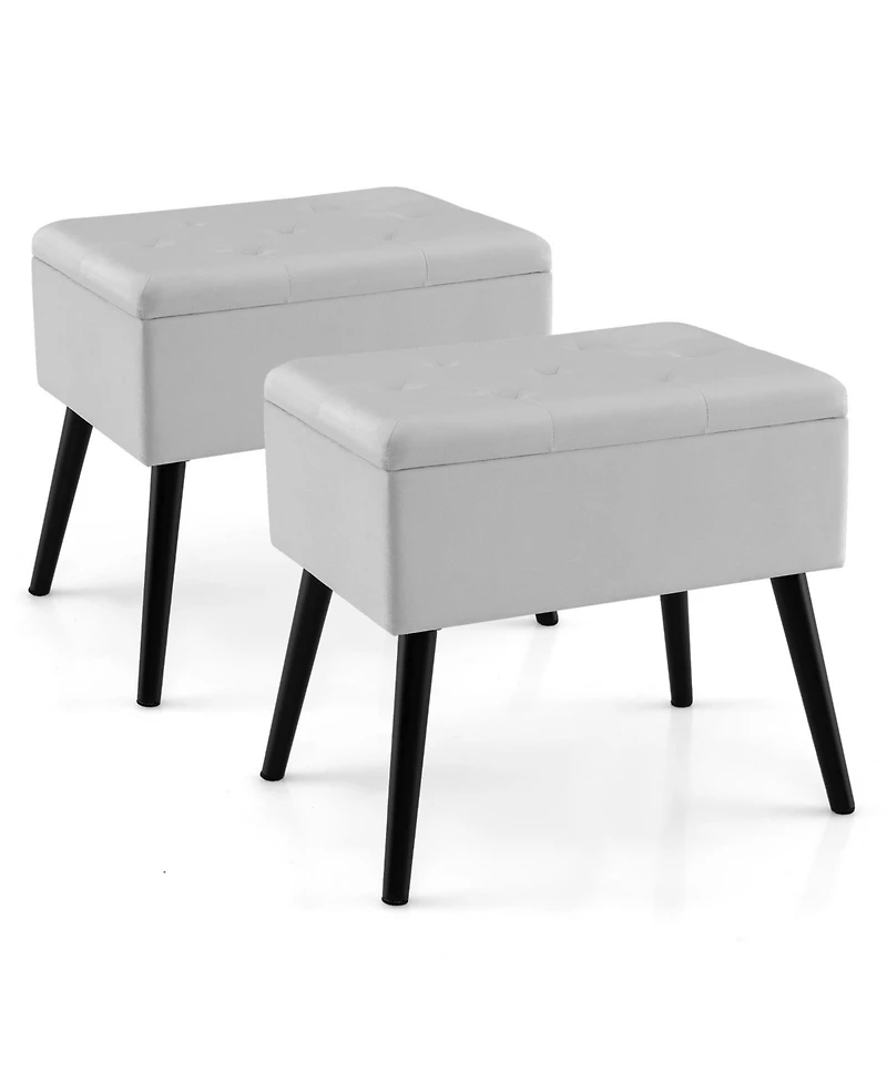 sumyeg Velvet Storage Ottoman with Solid Wood Legs for Living Room Bedroom or Entryway